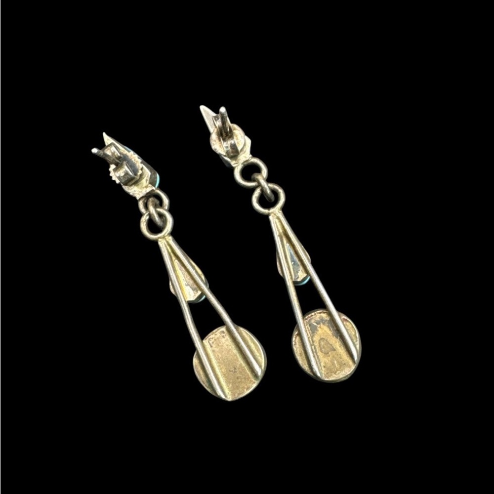 Vintage Sterling Silver Native American Zuni Pierced Earrings 1.75” - Picture 4 of 6
